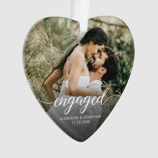 Engaged Modern script Personalized photo keepsake オーナメント (正面)
