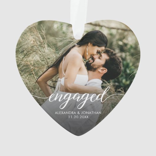Engaged Modern script Personalized photo keepsake オーナメント (裏面)