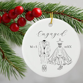 Engaged Wedding Dress Suit Black and White Photo セラミックオーナメント