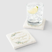 Engagement Announcement Engaged Gift Date & Names ストーンコースター (横)