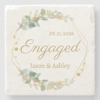 Engagement Announcement Engaged Gift Date & Names ストーンコースター