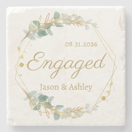 Engagement Announcement Engaged Gift Date & Names ストーンコースター (正面)