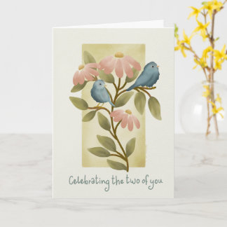 Engagement Congratulations Watercolor Blue Birds a カード