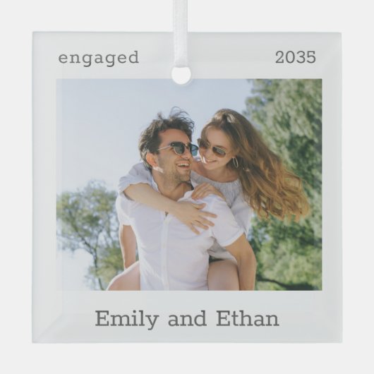 Engagement Minimal Photo Modern Couple Ornament ガラスオーナメント (正面)
