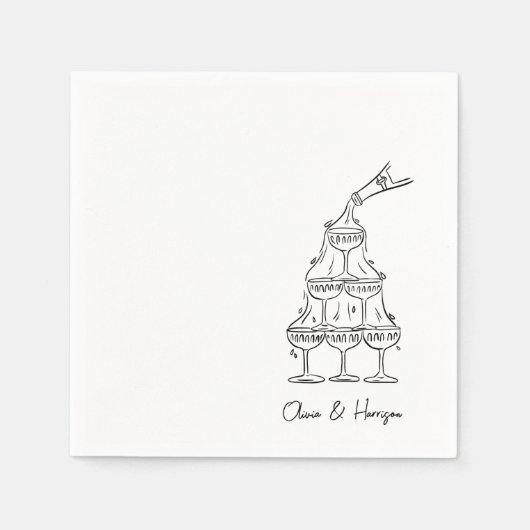 Engagement Party Champagne Tower Sketch Napkins スタンダードカクテルナプキン (正面)