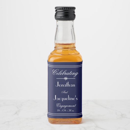 Engagement Party Favors Navy & White Script Mini  リキュールボトルラベル (正面)