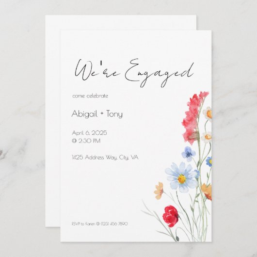 Engagement Party Invitation, Minimalist Floral 招待状 (正面/裏面)