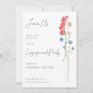 Engagement Party Invitation, Minimalist Floral 招待状