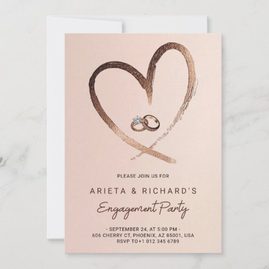 Engagement party invitation with a gold heart 招待状 (正面)