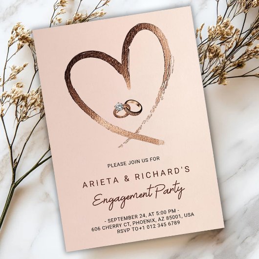 Engagement party invitation with a gold heart 招待状
