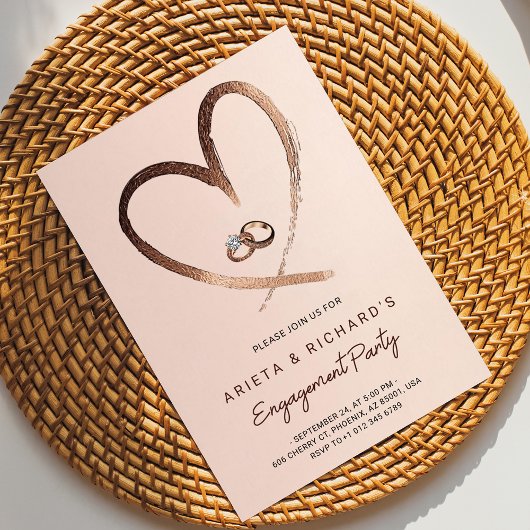 Engagement party invitation with a rose gold heart 招待状