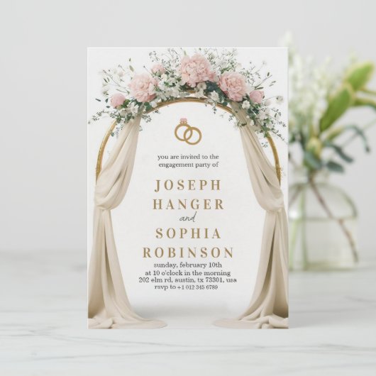 Engagement party invitation with floral arch 招待状 (スタンド正面)