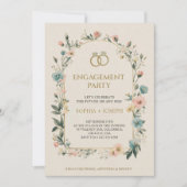 Engagement party Invitation with floral border 招待状 (正面)