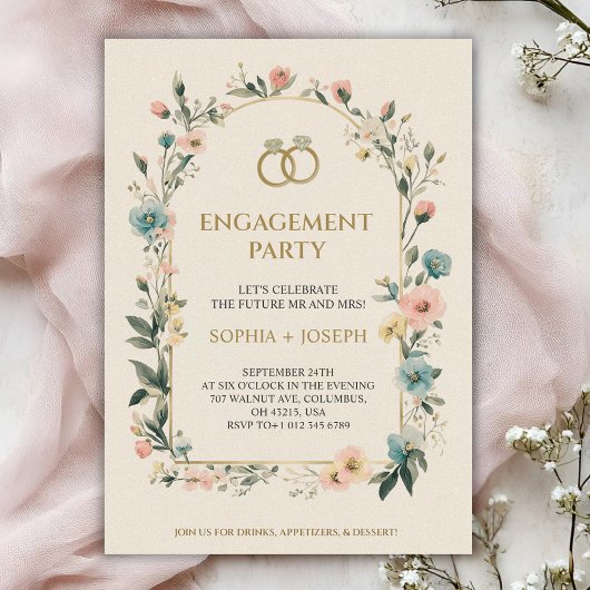 Engagement party Invitation with floral border 招待状