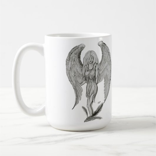 Engel Bleistiftzeichnung Black and white Design コーヒーマグカップ (左)