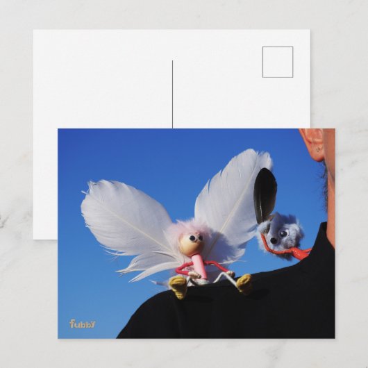 Engel fubby op mijn schouder met uitdagend Monster ポストカード (正面/裏面)