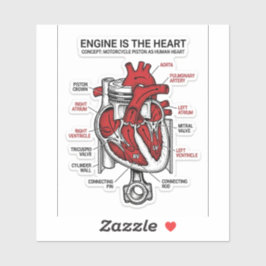 Engine Is The Heart Sticker — Piston Anatomy Decal シール