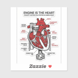 Engine Is The Heart Sticker — Piston Anatomy Decal シール