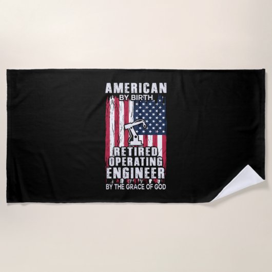 Engineer American Retired Operating Engineer ビーチタオル (正面)