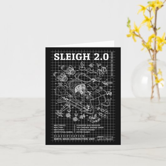 Engineer Christmas Funny Santa Rocket Sleigh Bluep カード (黄色い花)