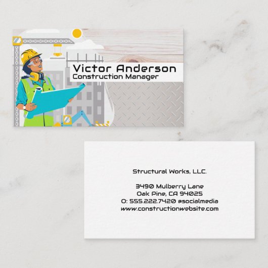 Engineer Looking at Blueprints | Construction Site 名刺 (正面/裏面)