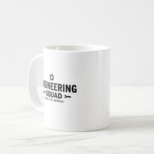 Engineering Squad Mug – Build. Fix. Repeat. コーヒーマグカップ (正面左)