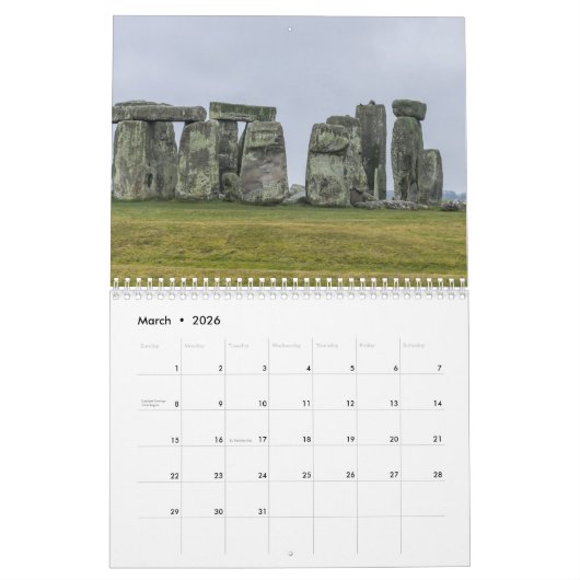 England 2026 Calendar カレンダー (3月 2026)
