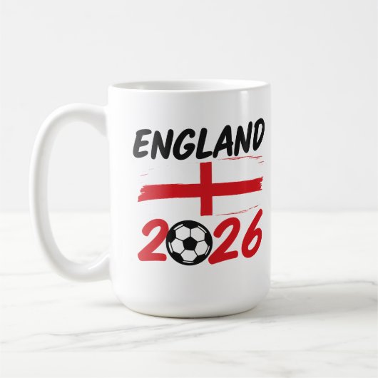 England 2026 Soccer Fan Design, Cross and Football コーヒーマグカップ (左)