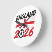 England 2026 Soccer Fan Design, Cross and Football ラウンド壁時計 (傾斜)