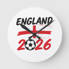 England 2026 Soccer Fan Design, Cross and Football ラウンド壁時計