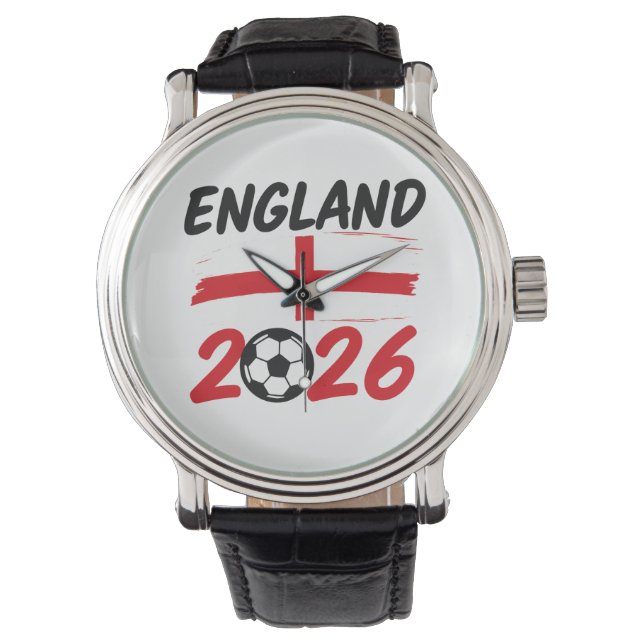 England 2026 Soccer Fan Design, Cross and Football 腕時計 (正面)