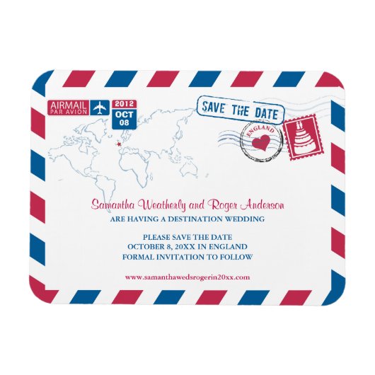 ENGLAND Air Mail Wedding Save the Date 3x4 マグネット (横)