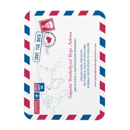 ENGLAND Air Mail Wedding Save the Date 3x4 マグネット (縦)