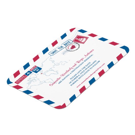 ENGLAND Air Mail Wedding Save the Date 3x4 マグネット (左側)