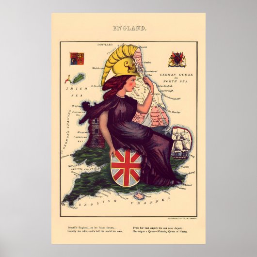 England Comical Map Vintage Lithograph860s ポスター (正面)