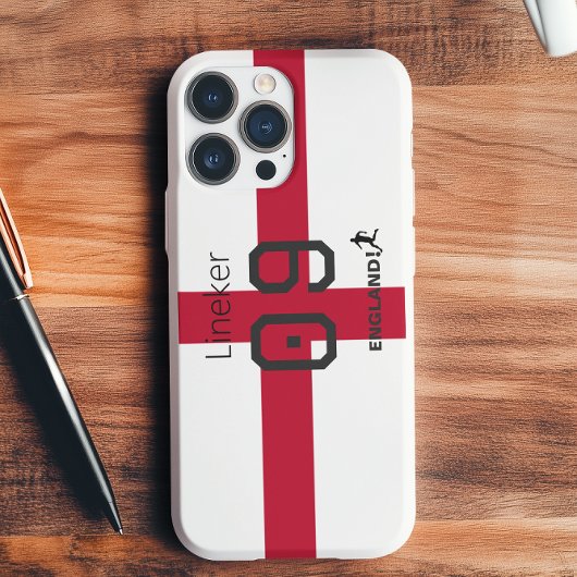 England Flag Soccer Pride Custom Name Number iPhoneケース