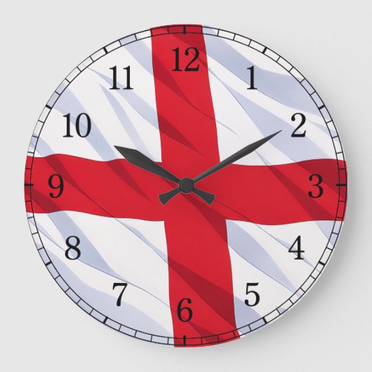 England Flag Wall Clock — Waving Flag Design ラージ壁時計 (正面)