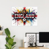 England Football Citiscape Oil Painting Style Art ポスター (ホームオフィス)