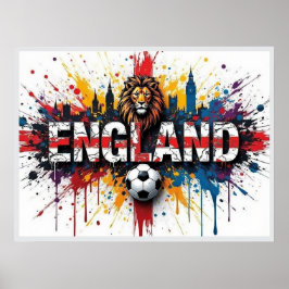 England Football Citiscape Oil Painting Style Art ポスター