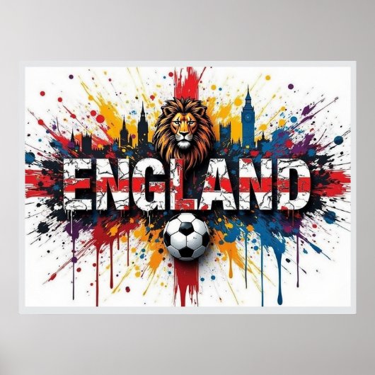 England Football Citiscape Oil Painting Style Art ポスター (正面)