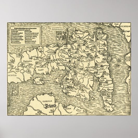 England Map in Ptolemy 's Geographia Universalis ポスター (正面)