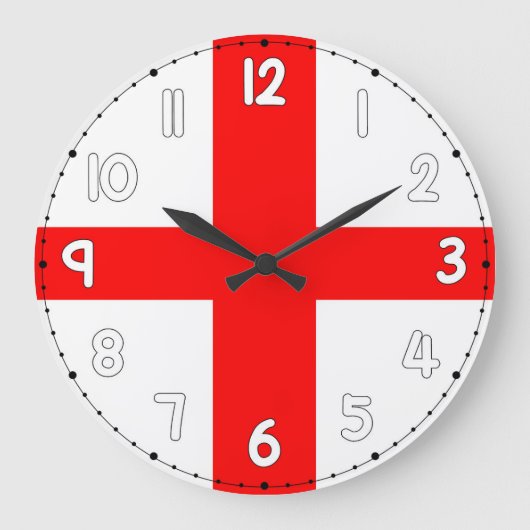 England Wall Clock Flag White & Red ラージ壁時計 (正面)