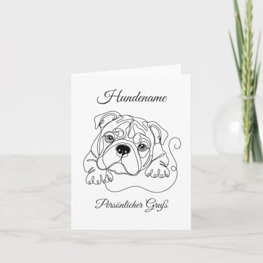 Englische Bulldogge Personalisierte One-Line Art カード (正面)