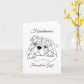 Englische Bulldogge Personalisierte One-Line Art カード (黄色い花)