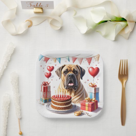 Englische Dogge Mastiff Birthday ペーパープレート (ウェディング)