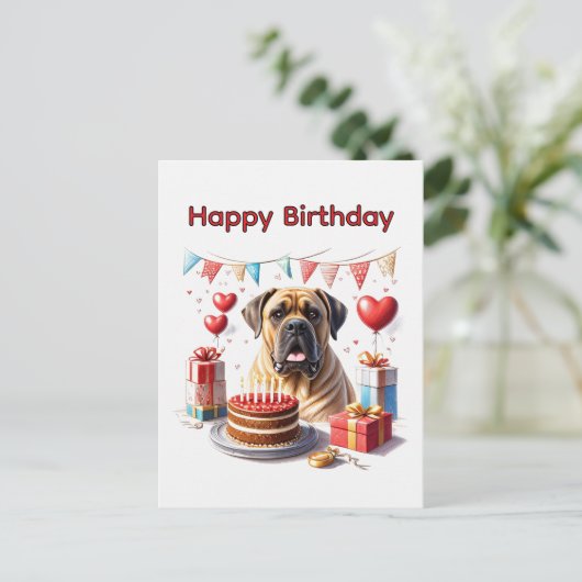 Englische Dogge Mastiff Birthday  ポストカード (スタンド正面)