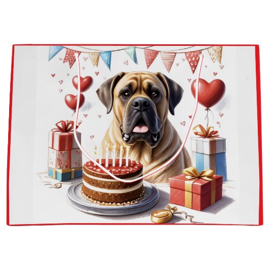Englische Dogge Mastiff Birthday ラージペーパーバッグ (正面)