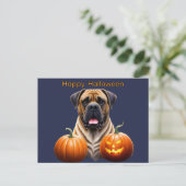 Englische Dogge Mastiff Halloween シーズンポストカード (スタンド正面)