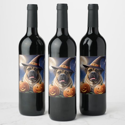 Englische Dogge Mastiff Halloween  ワインラベル (ボトル)