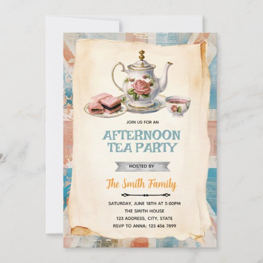 English Afternoon Tea party Invitation 招待状 (正面)